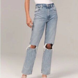 Abercrombie & Fitch High Rise 90s Relaxed Jean Shorts - Light Blue